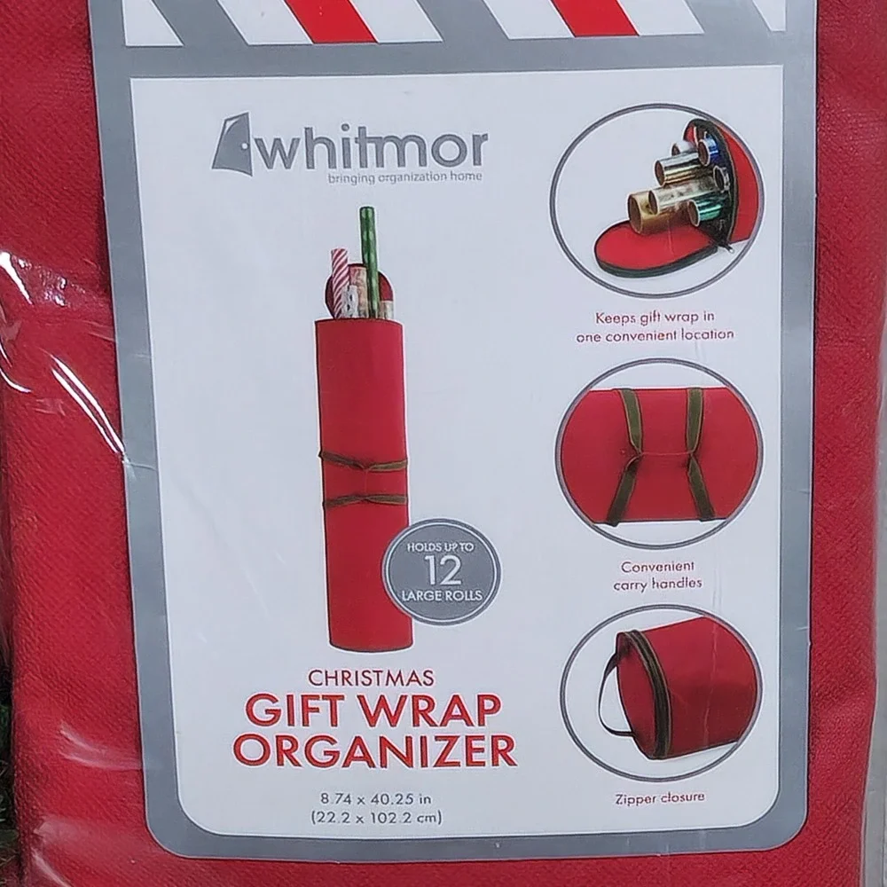 Whitmor Christmas Red Gift Wrap Organizer‎ Holds 12 Large Rolls 8.74x40.25in